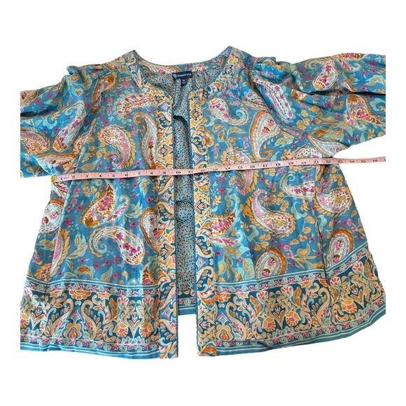 Democracy Plus Size Paisley Print 3/4 Sleeve Reversible Open-Front Jacket NEW - Picture 5 of 16